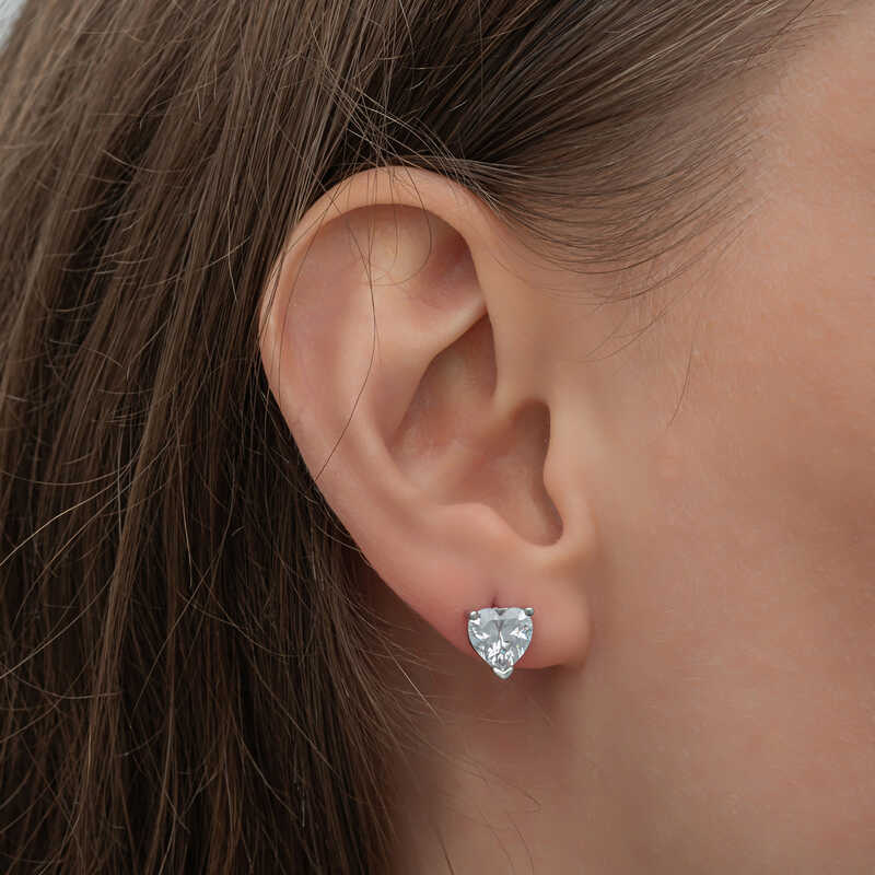 Silver White Heart Stud Women’s Earrings