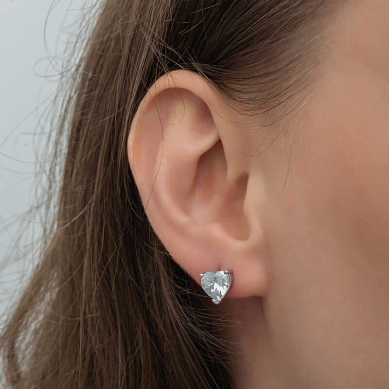 Silver White Heart Stud Women’s Earrings