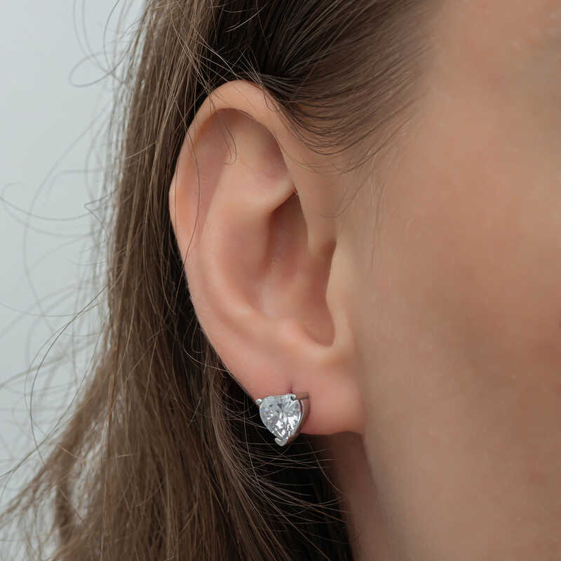 Silver White Heart Stud Women’s Earrings