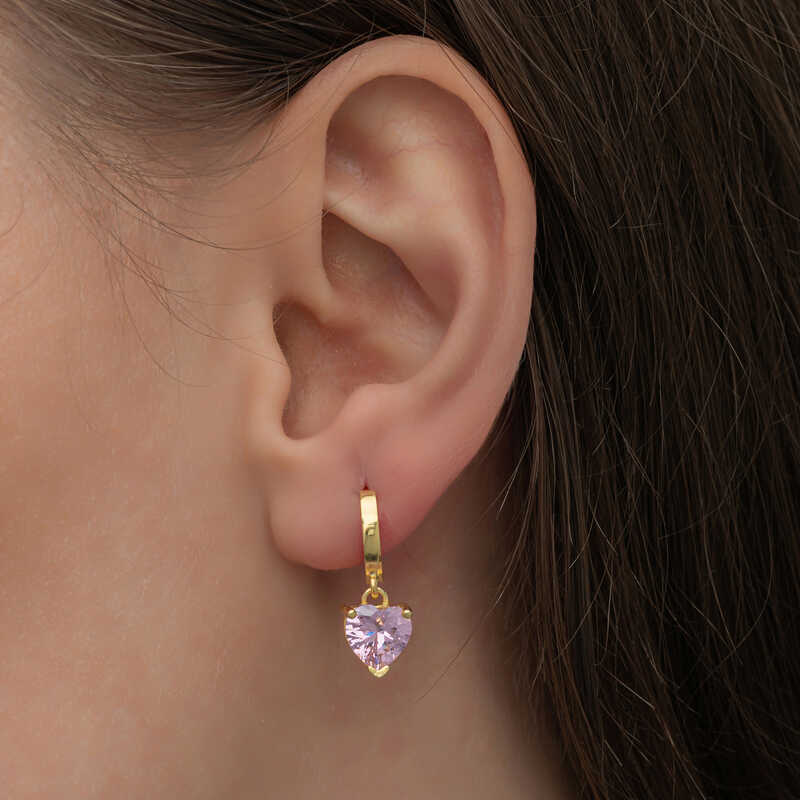 Silver Gold Pink Stone Heart Women’s Earrings