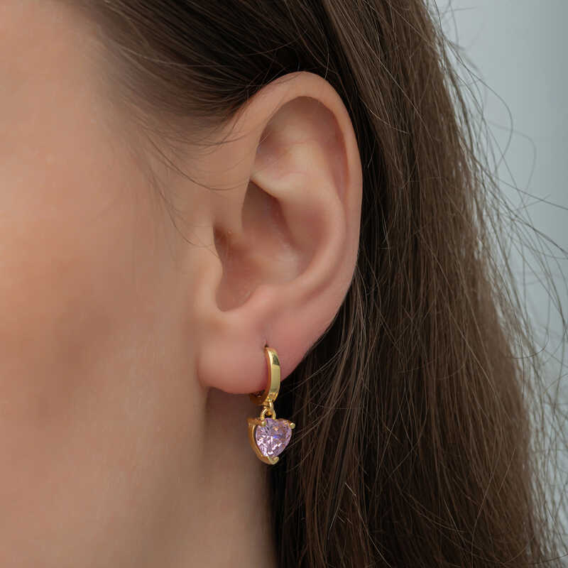 Silver Gold Pink Stone Heart Women’s Earrings