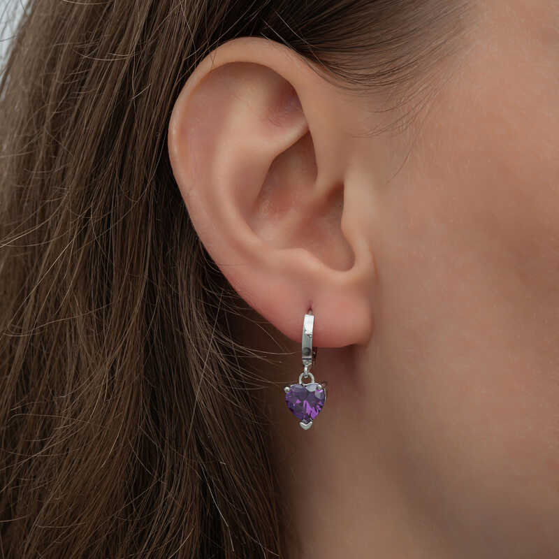 Silver Purple Stone Heart Women’s Earrings