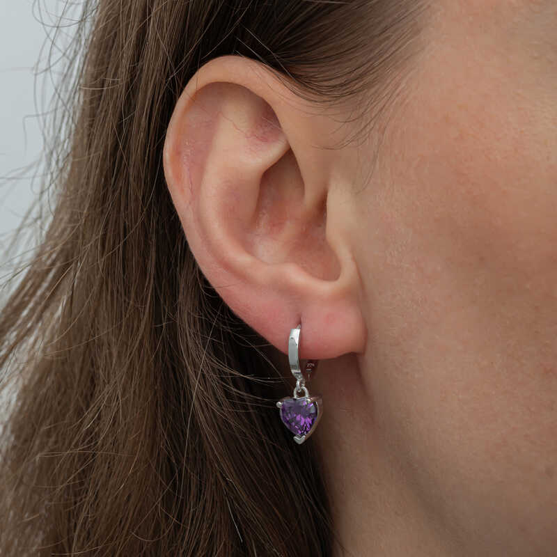 Silver Purple Stone Heart Women’s Earrings