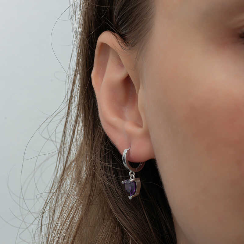 Silver Purple Stone Heart Women’s Earrings