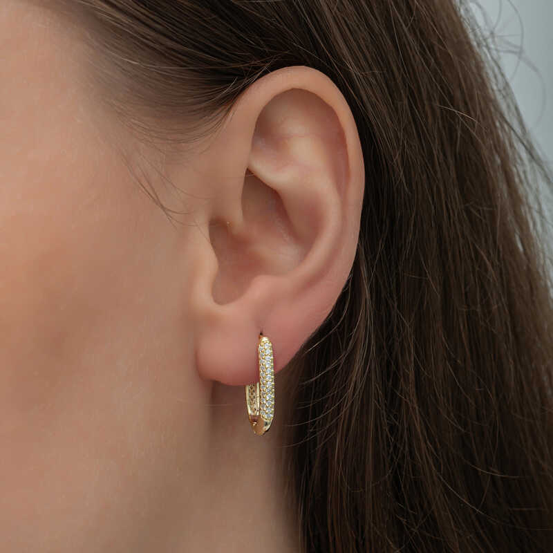 Silver Gold Double Row White Stone J Women’s Earrings