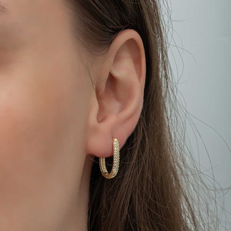 Silver Gold Double Row White Stone J Women’s Earrings