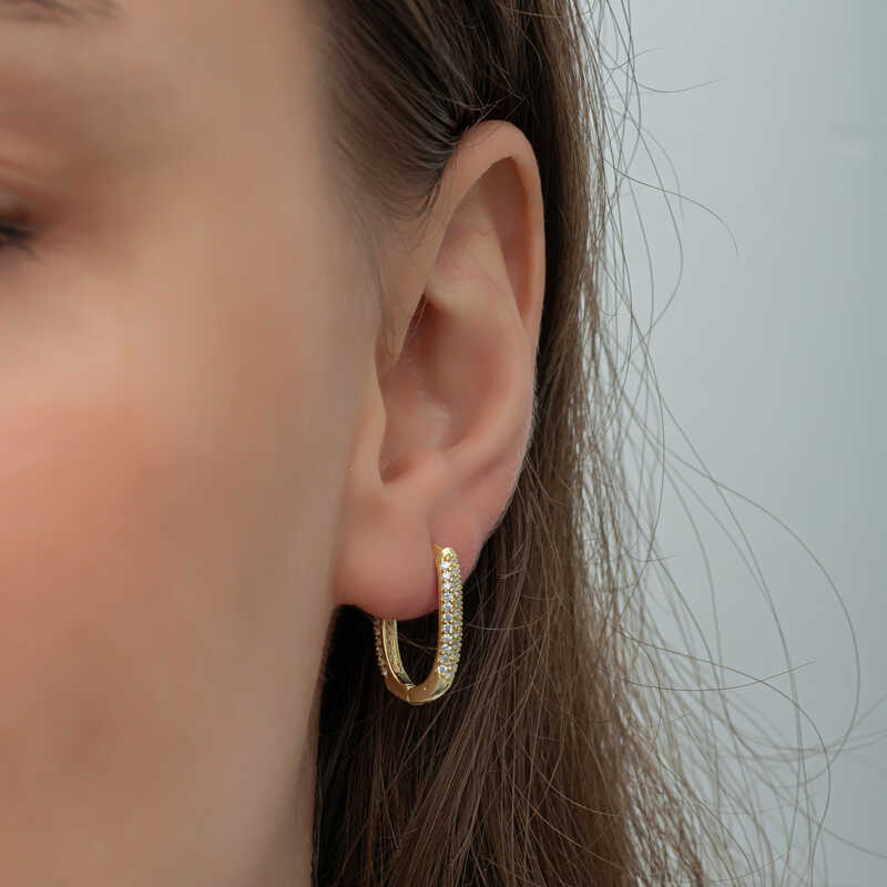Silver Gold Double Row White Stone J Women’s Earrings