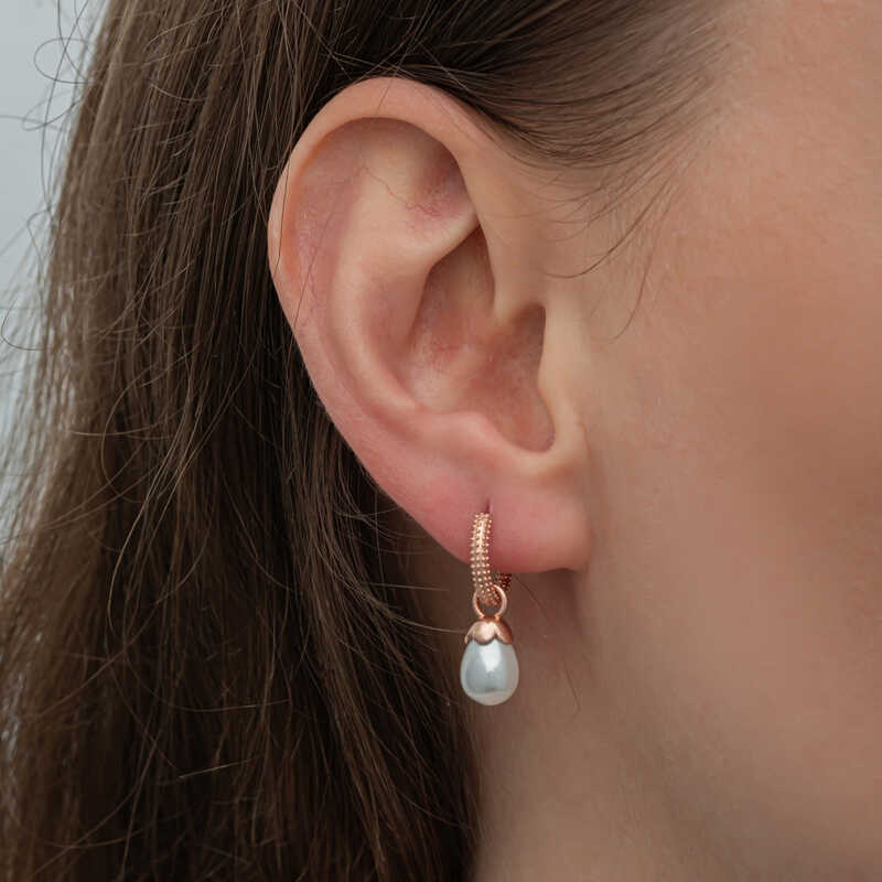 Silver Rose Drop Pearl Women’s Earrings