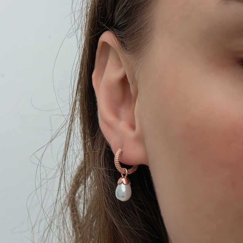 Silver Rose Drop Pearl Women’s Earrings