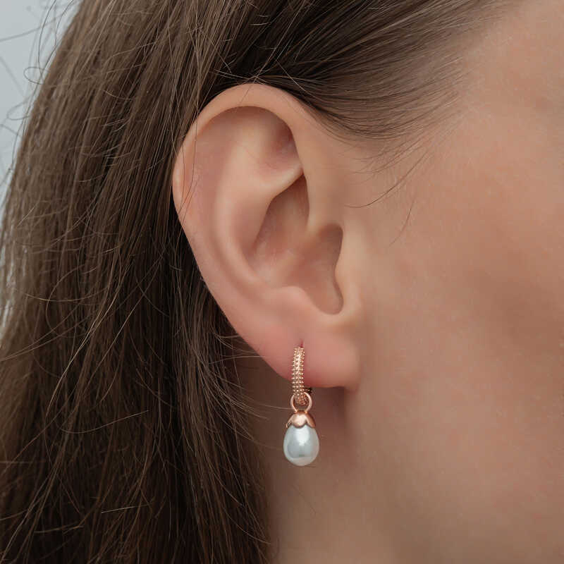 Silver Rose Drop Pearl Women’s Earrings