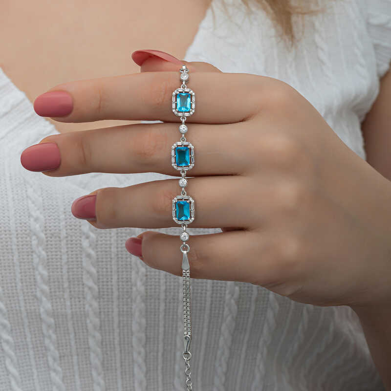Silver Baguette Turquoise Stone Women’s Bracelet