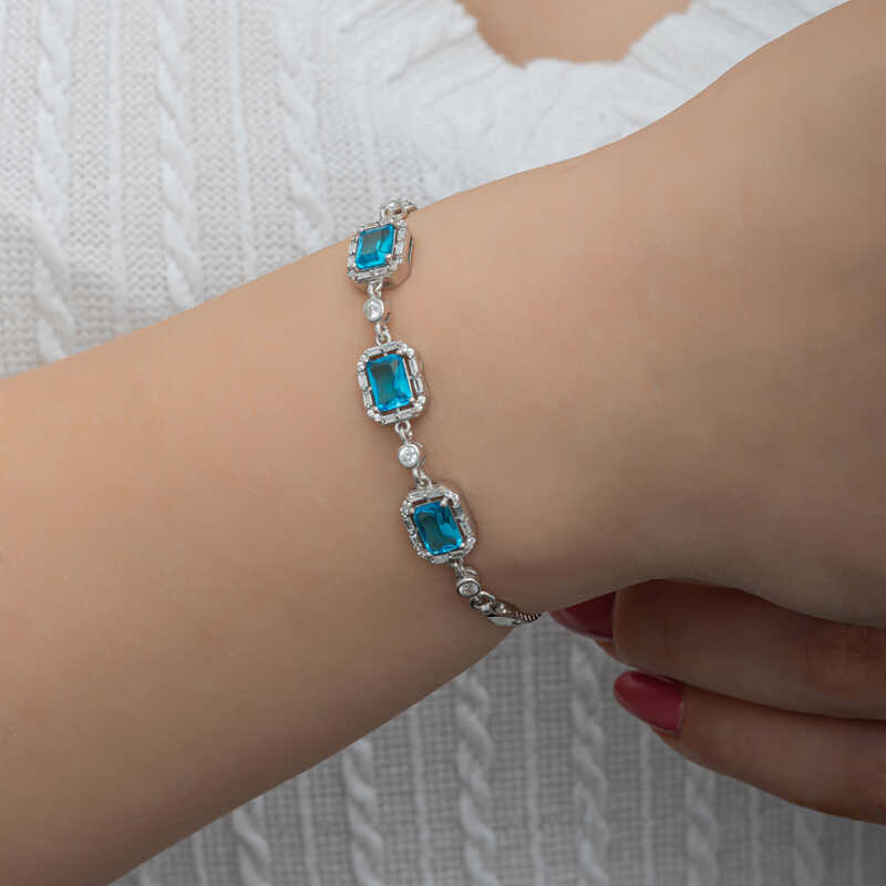 Silver Baguette Turquoise Stone Women’s Bracelet