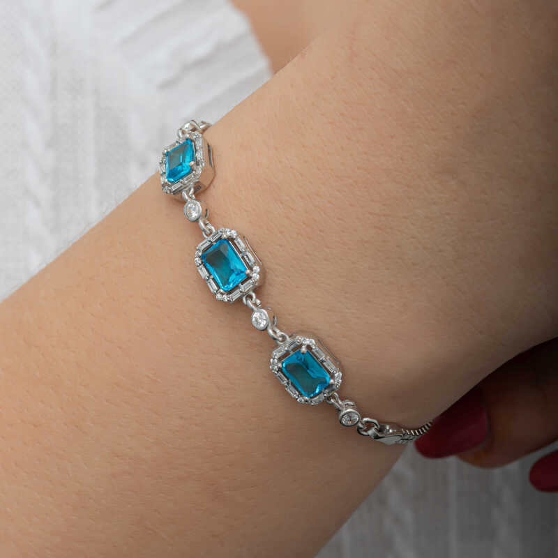 Silver Baguette Turquoise Stone Women’s Bracelet