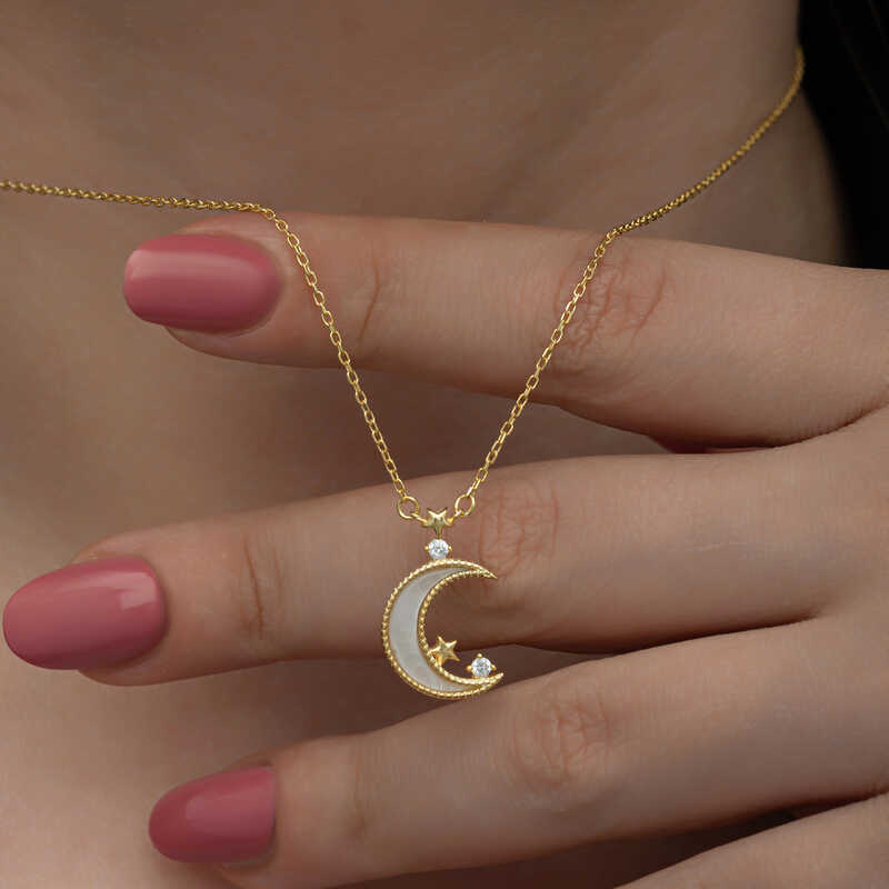 Silver Gold Crescent Star Women’s Necklace