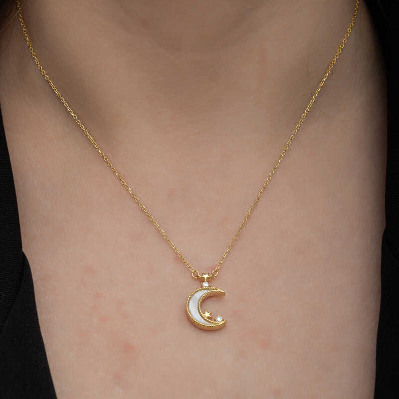 Silver Gold Crescent Star Women’s Necklace
