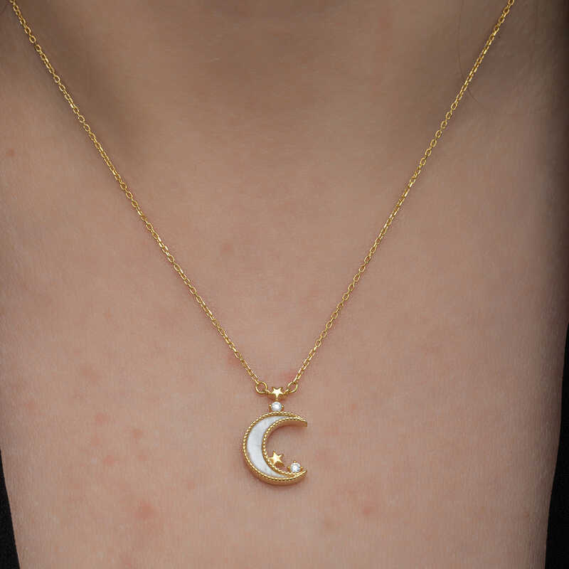 Silver Gold Crescent Star Women’s Necklace
