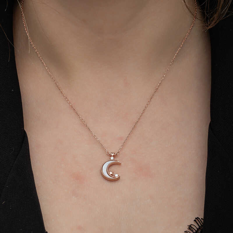 Silver Rose Crescent Star Women’s Necklace