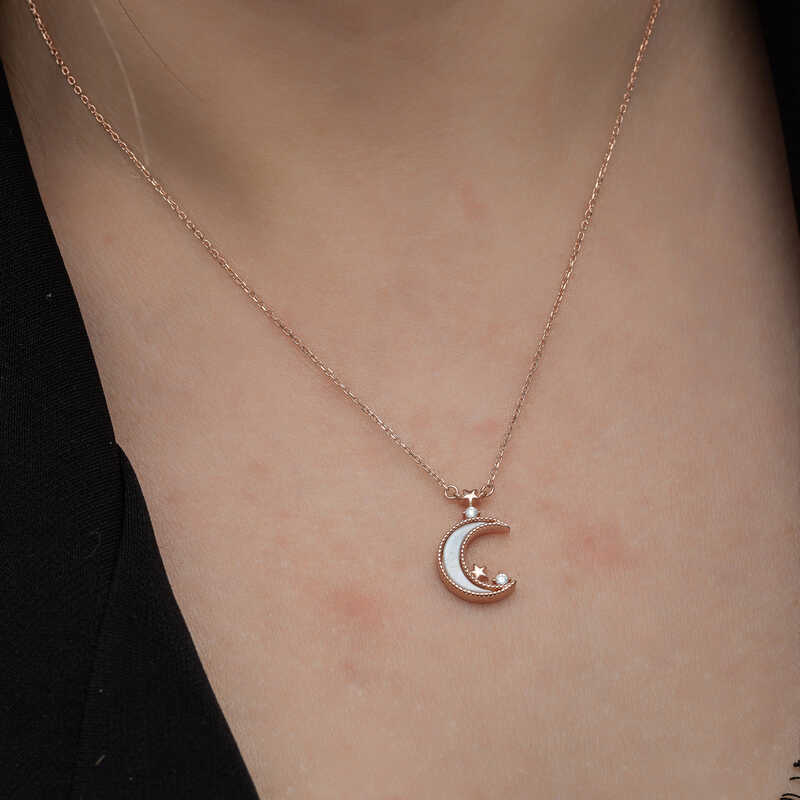 Silver Rose Crescent Star Women’s Necklace