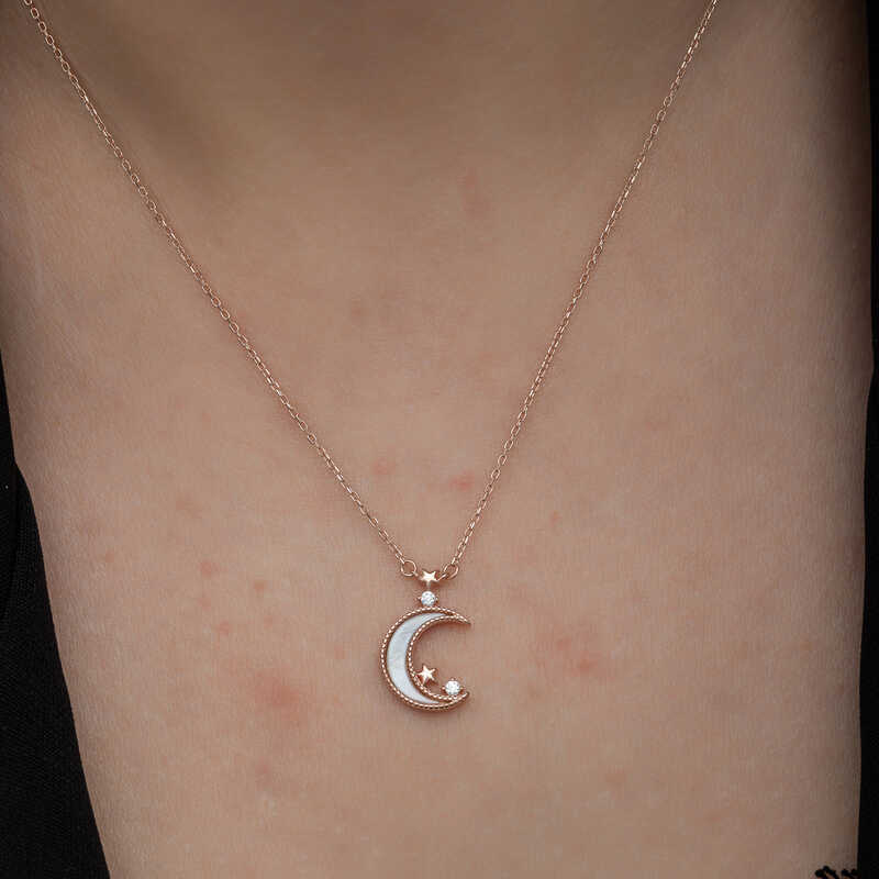 Silver Rose Crescent Star Women’s Necklace