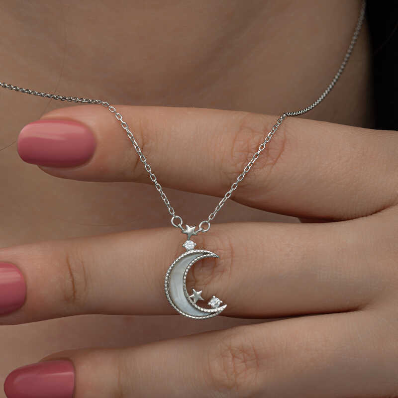Silver Crescent Star Women’s Necklace
