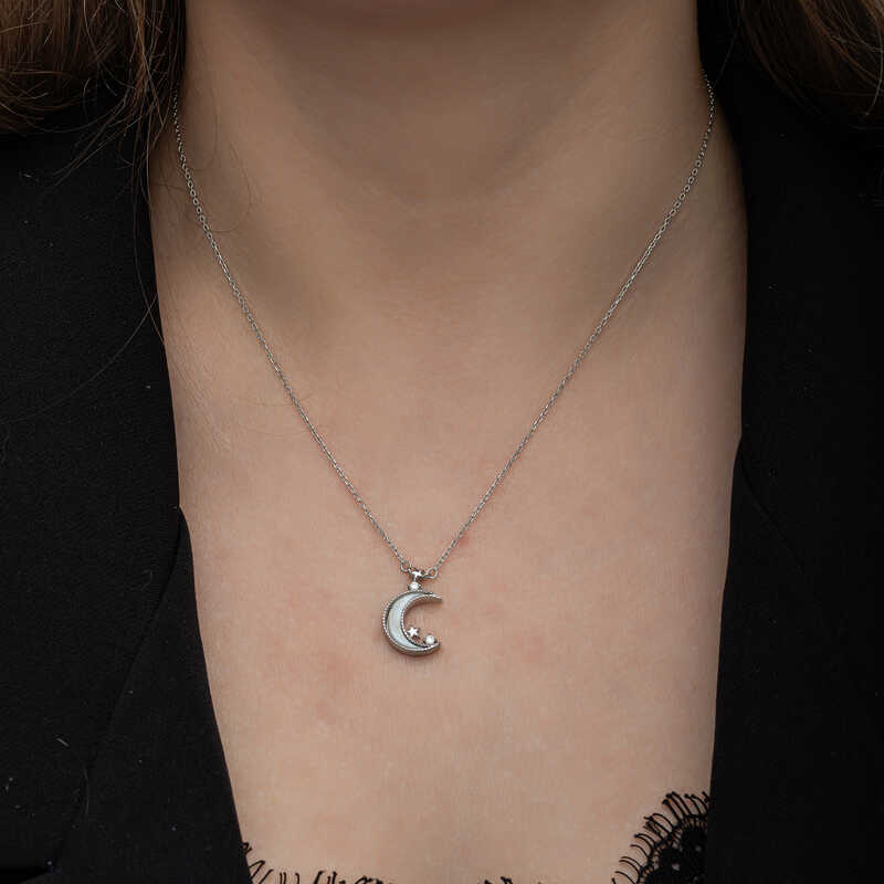 Silver Crescent Star Women’s Necklace