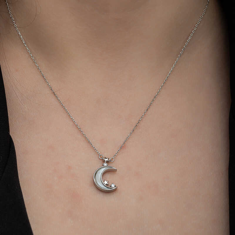 Silver Crescent Star Women’s Necklace