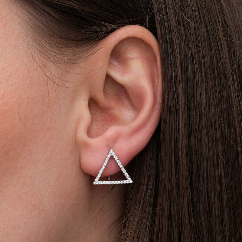 Silver White Stone Triangle Earrings