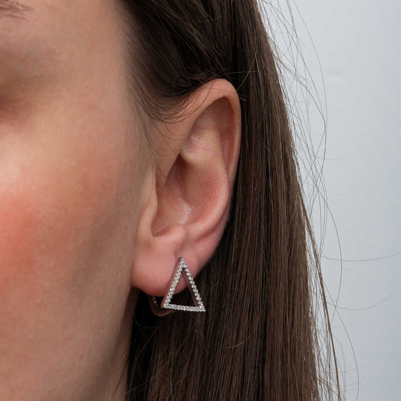 Silver White Stone Triangle Earrings