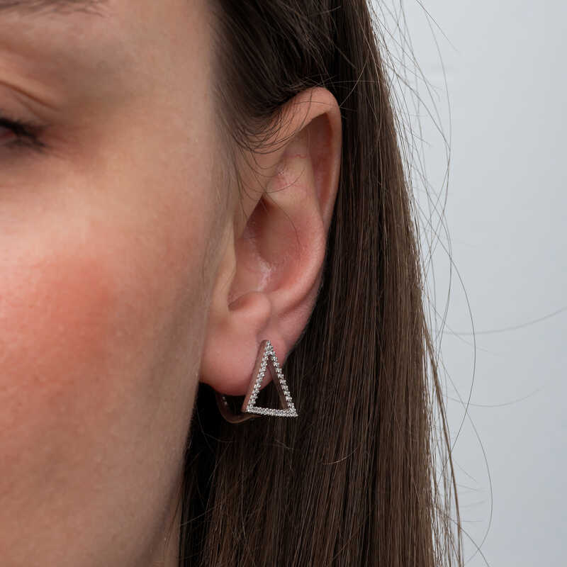 Silver White Stone Triangle Earrings