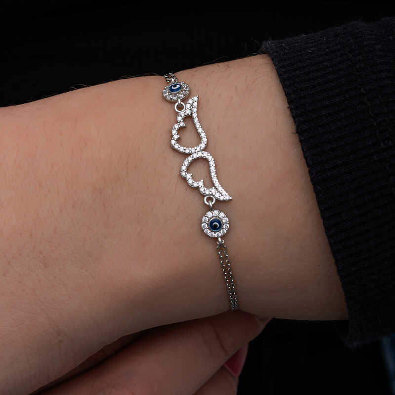 Silver Evil Eye Angel Wing Women’s Bracelet