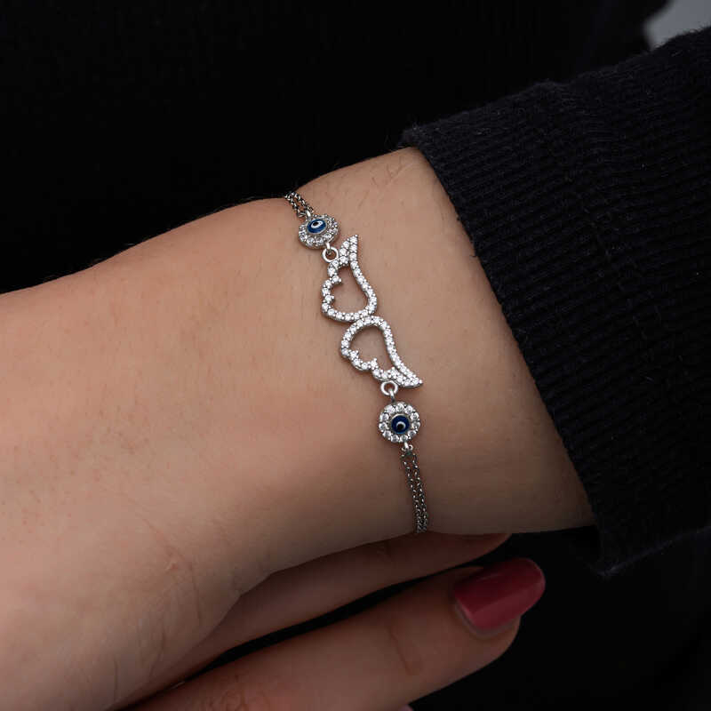 Silver Evil Eye Angel Wing Women’s Bracelet