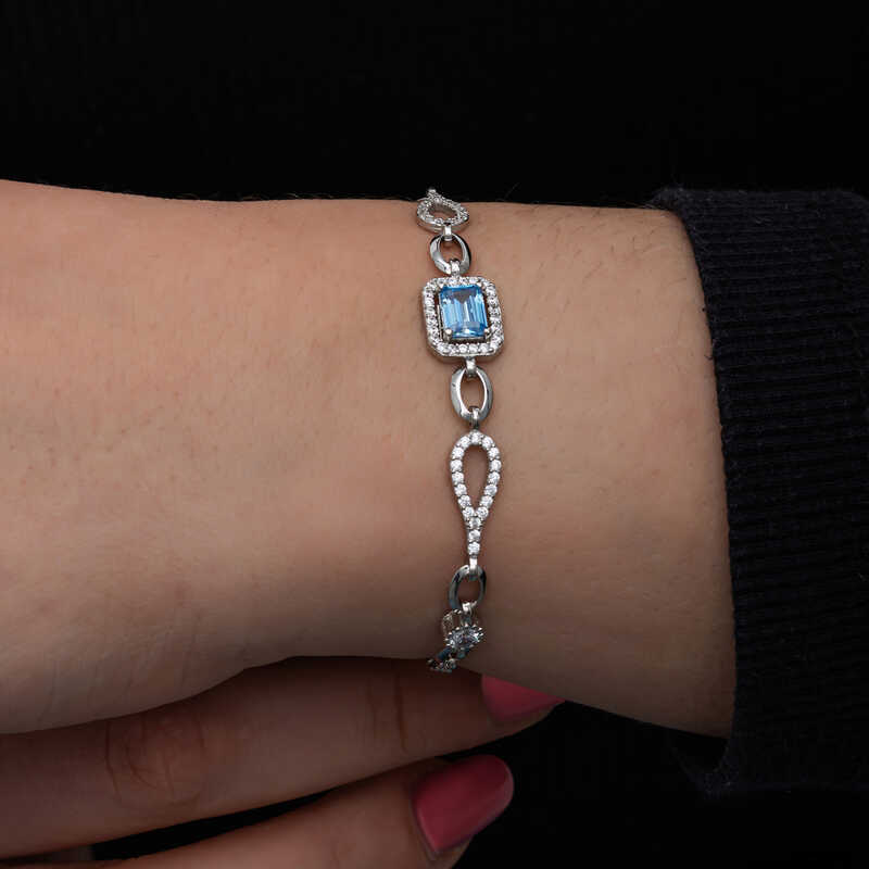 Silver Baguette Turquoise Stone Women’s Bracelet