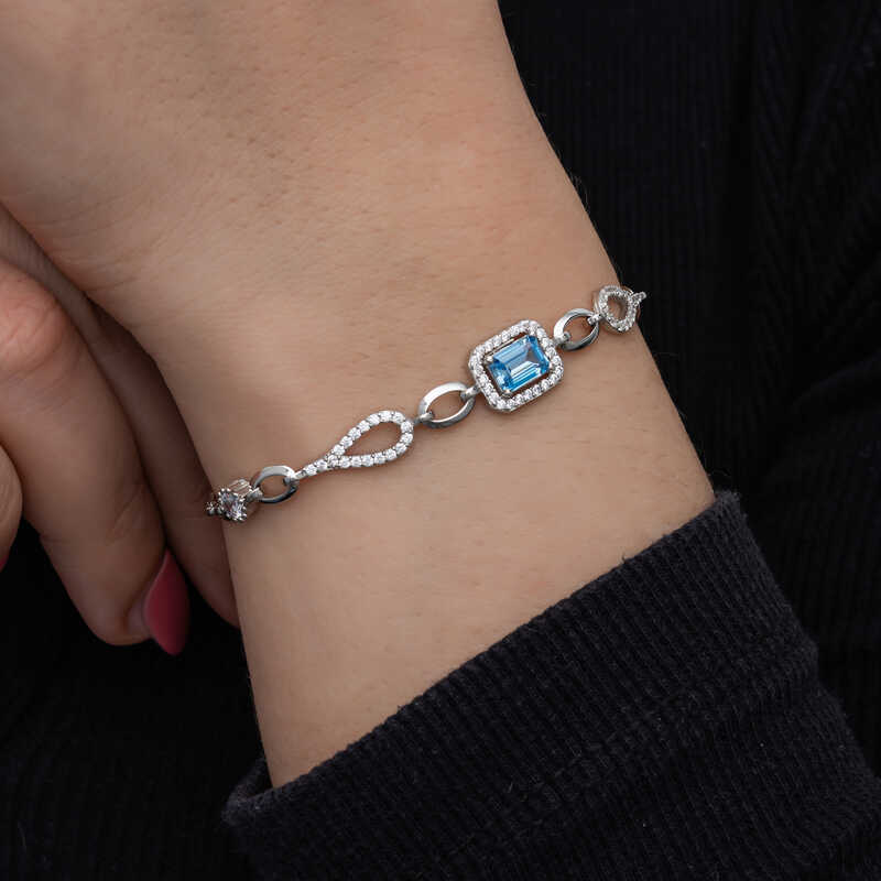 Silver Baguette Turquoise Stone Women’s Bracelet