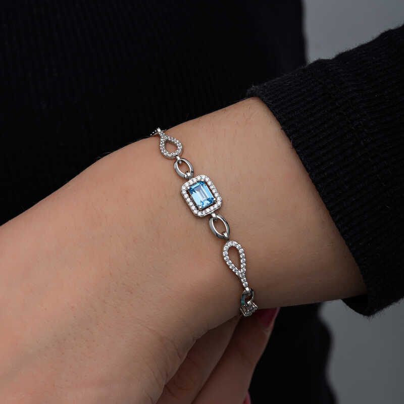 Silver Baguette Turquoise Stone Women’s Bracelet