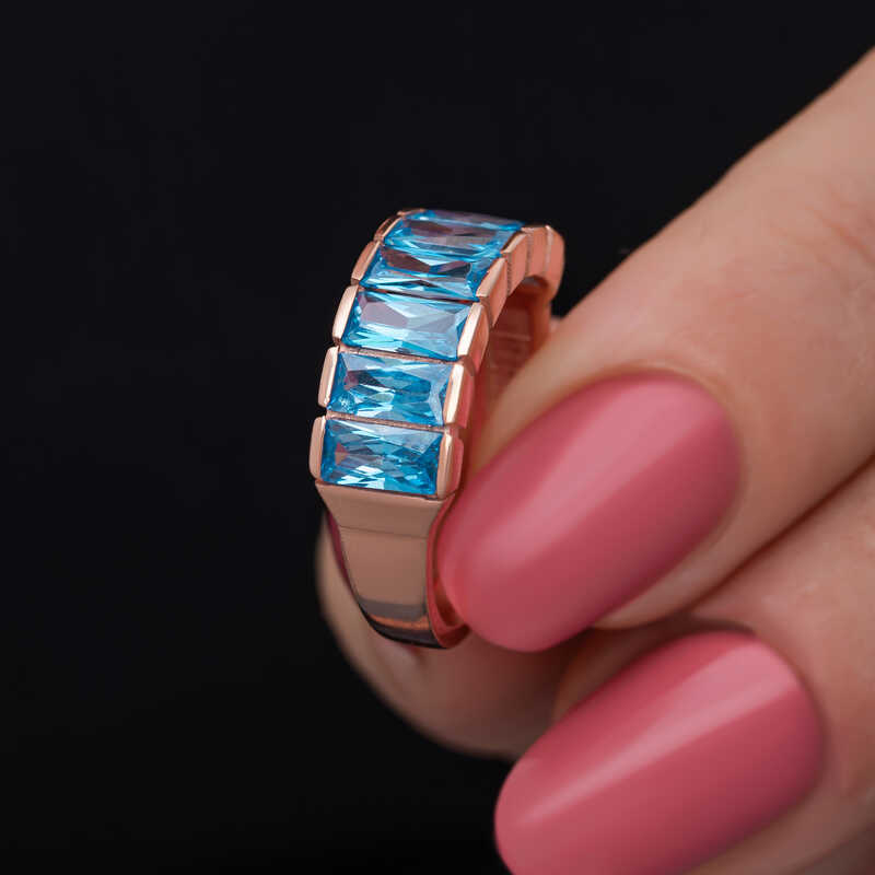 Silver Rose Baguette Aquamarine Stone Women’s Ring
