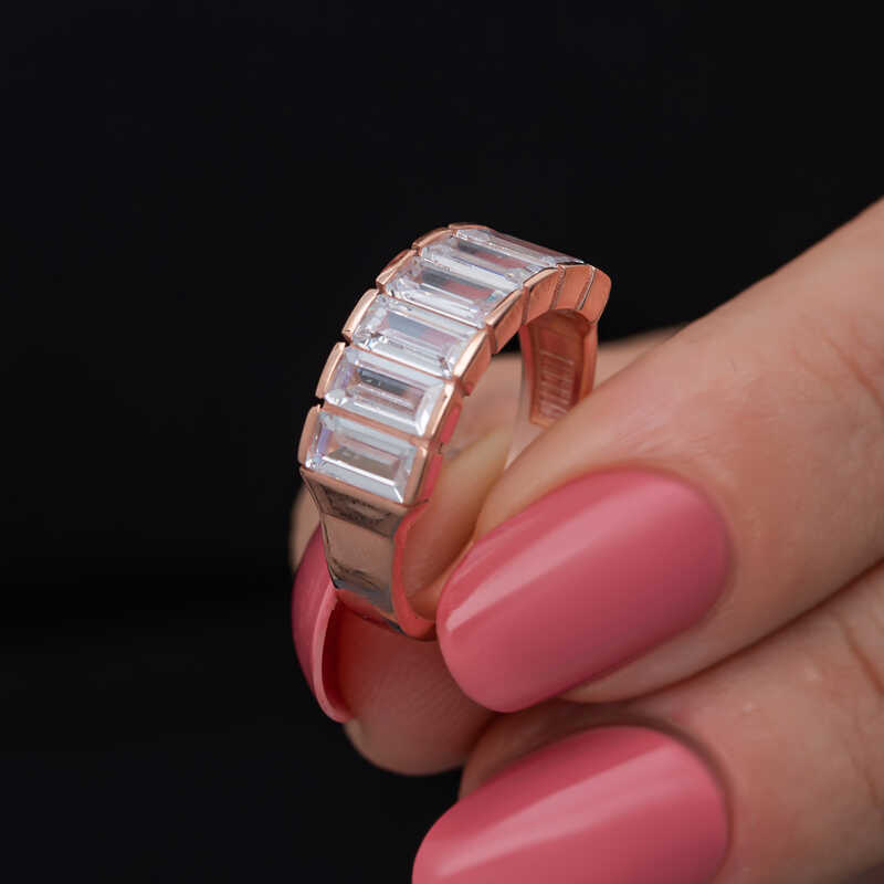 Silver Rose Baguette White Stone Women’s Ring