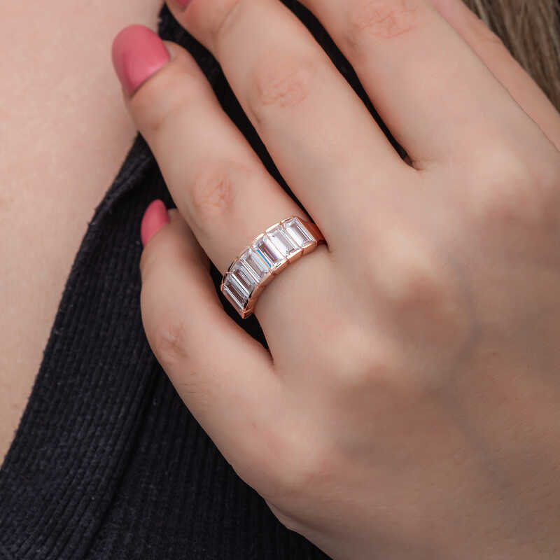 Silver Rose Baguette White Stone Women’s Ring