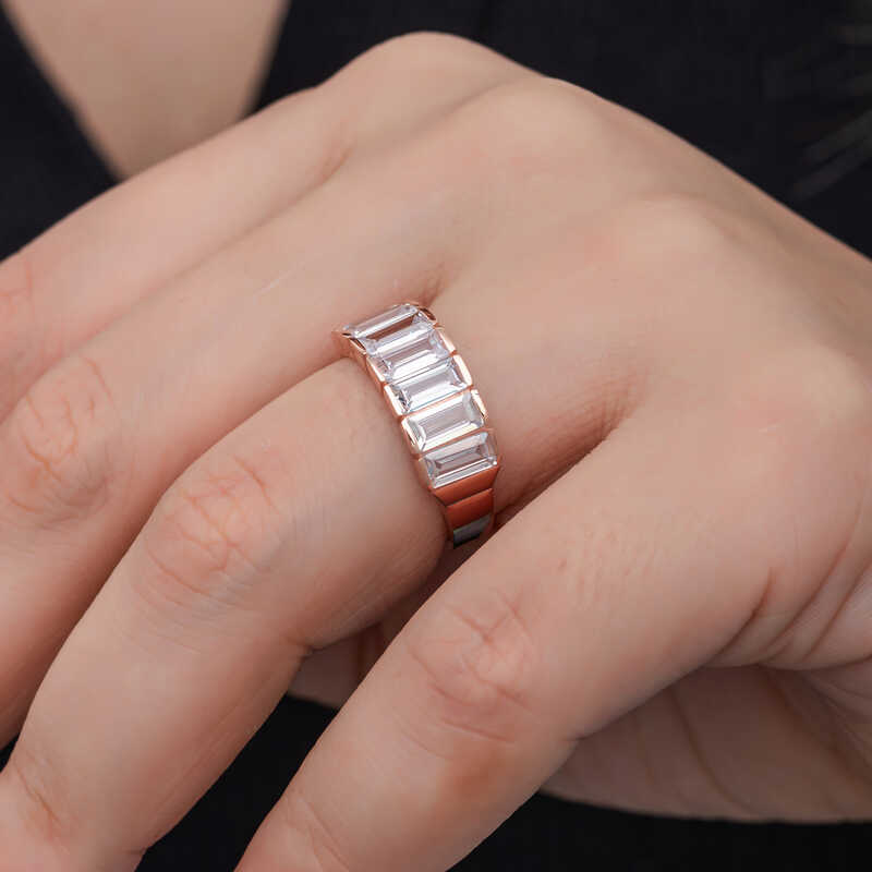 Silver Rose Baguette White Stone Women’s Ring