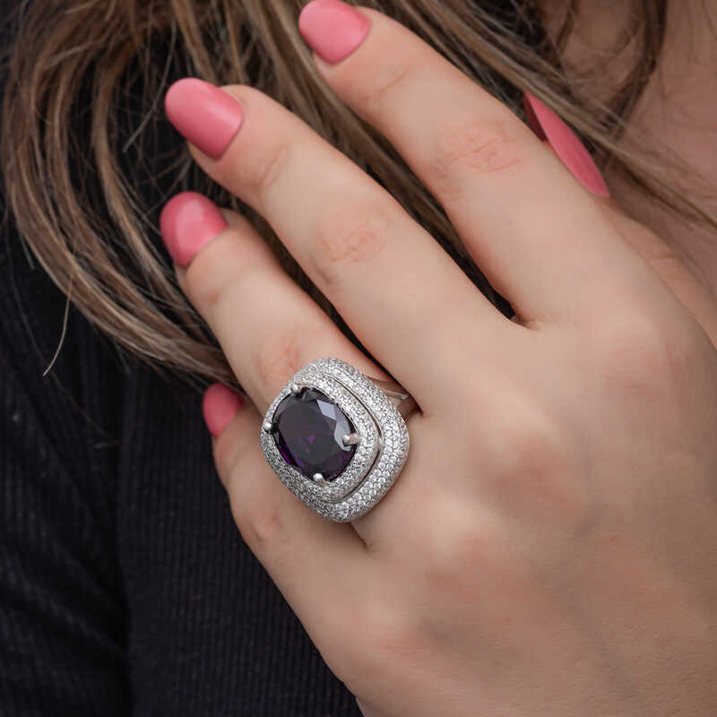 Silver Amethyst Stone Women’s Ring