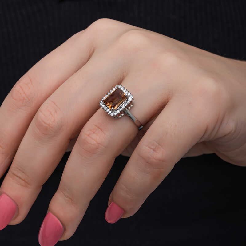 Silver Square Baguette Zultanite Stone Women’s Ring
