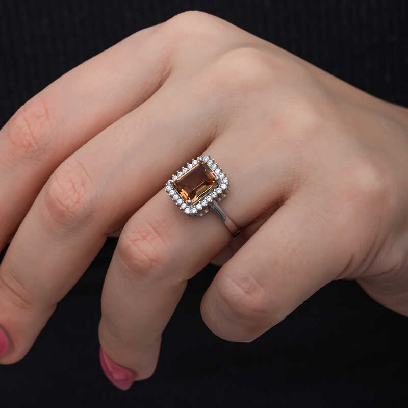 Silver Square Baguette Zultanite Stone Women’s Ring