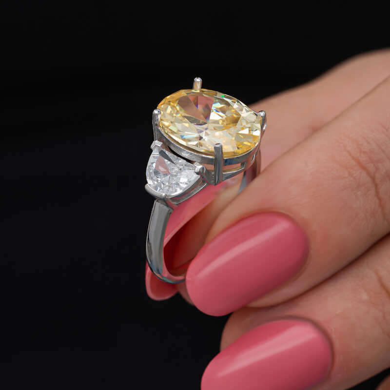 Silver Citrine Zircon Stone Women’s Ring