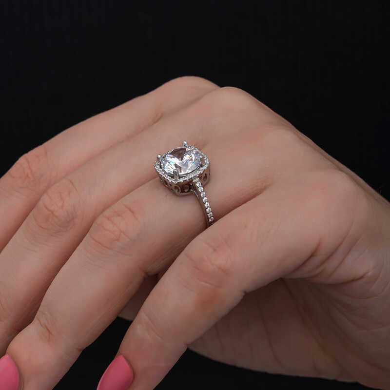 Silver Square Mounted Single Stone Women’s Ring