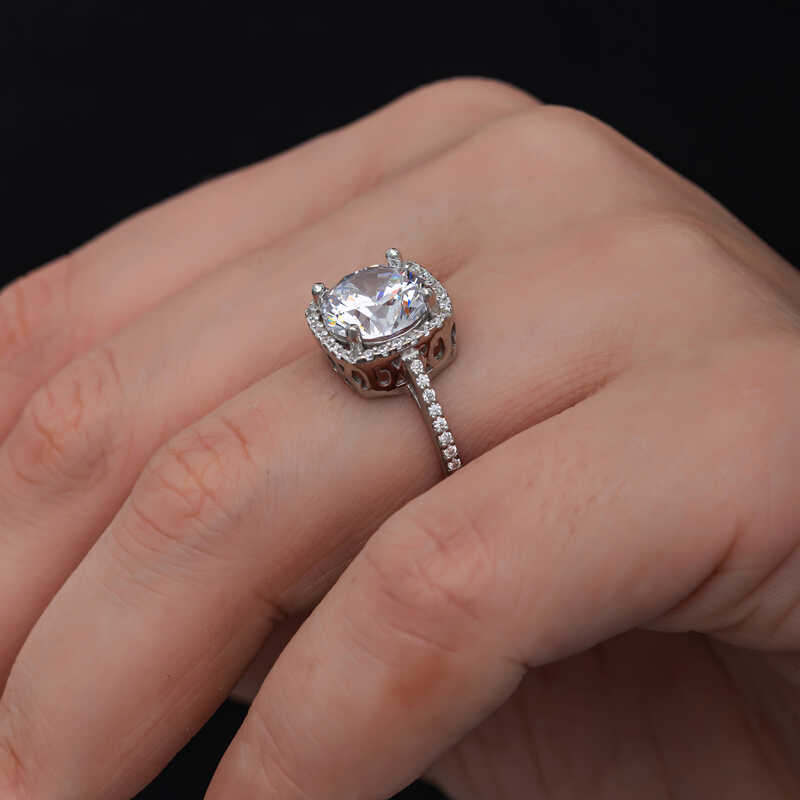 Silver Square Mounted Single Stone Women’s Ring