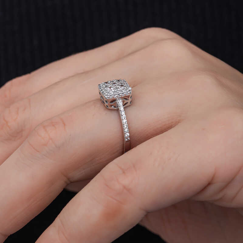 Silver Square Zircon Stone Women’s Ring