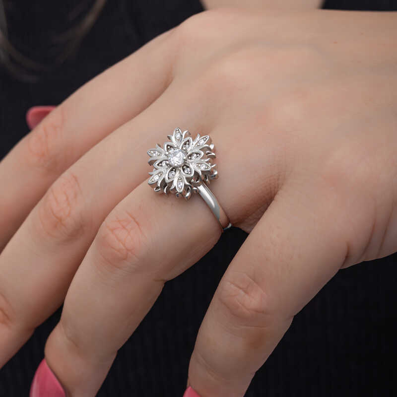 Silver Adjustable Snowflake Rotating Stress Women’s Ring