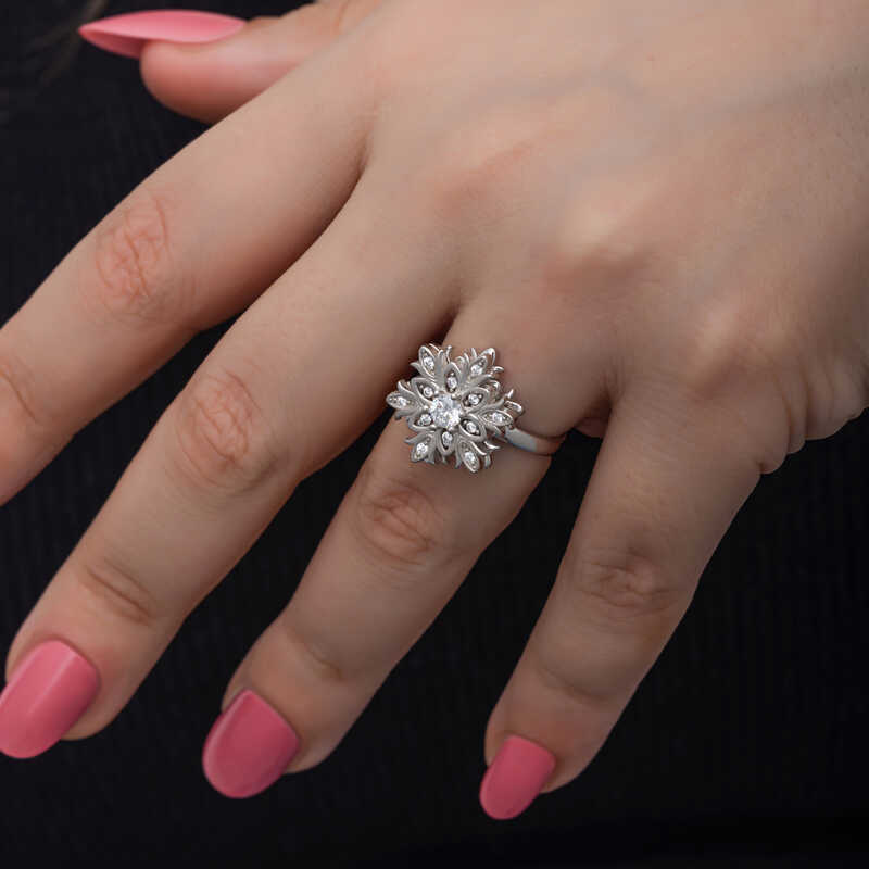 Silver Adjustable Snowflake Rotating Stress Women’s Ring