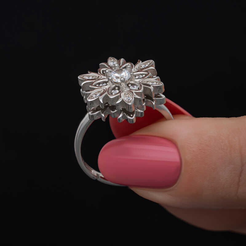 Silver Adjustable Snowflake Rotating Stress Women’s Ring