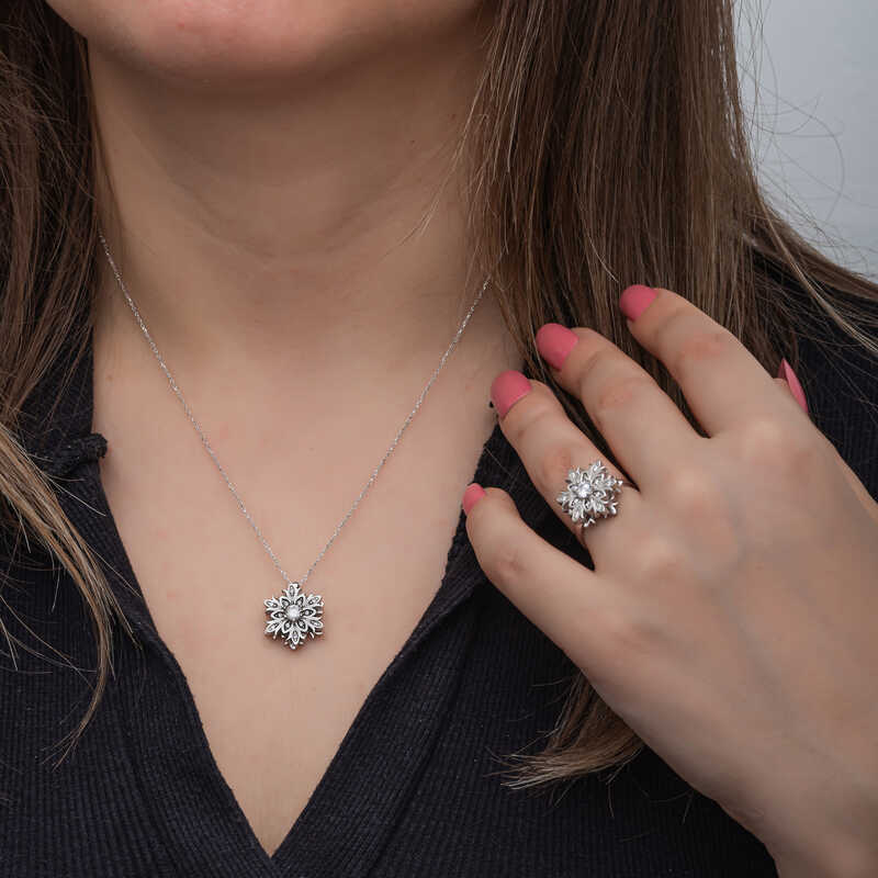 Silver Adjustable Snowflake Spinning Stress Set for Women