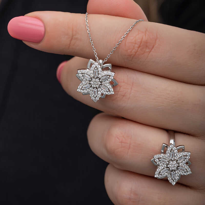 Silver Adjustable Star Baguette Stone Rotating Stress Set for Women